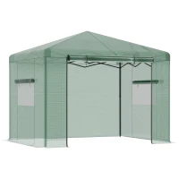 Outsunny 10' x 8' Portable Walk-in Greenhouse, Folding Pop-up, Outdoor Canopy Hot House, Roll-Up Zipper Door & 2 Ventilating Side Windows for Growing Flowers, Herbs, Vegetables, Saplings, Succulents(m-2)