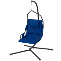 Outsunny Hammock Chair with Stand and PA Coating Cushion, Hanging Swing Chair with Steel Frame for Indoor and Outdoor, Dark Blue(m-1)