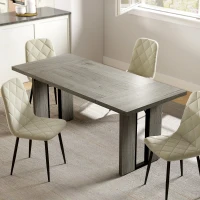 HOMCOM Industrial Kitchen Table for 8, 71" Rectangular Dining Table with Thick Tabletop for Dining Room, Grey Wood Finish(m-9)