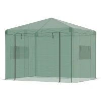 Outsunny 10' x 8' Portable Walk-in Greenhouse, Folding Pop-up, Outdoor Canopy Hot House, Roll-Up Zipper Door & 2 Ventilating Side Windows for Growing Flowers, Herbs, Vegetables, Saplings, Succulents(m-17)