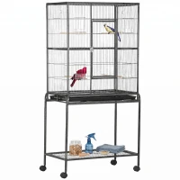 PawHut 30" Rolling Metal Bird Cage Feeder with Detachable Rolling Stand, Storage Shelf, Wood Perch & Food Container(m-1)