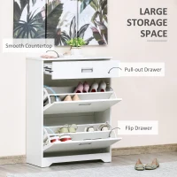HOMCOM 3-Drawer Shoe Cabinet Modern Storage Rack with 2 Flip Doors Adjustable Shelf Freestanding Organizer for Hallway Holds 16 Pairs Shoe White(m-4)
