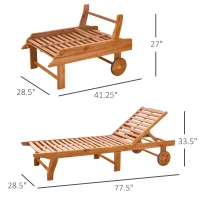 Outsunny Outdoor Folding Chaise Lounge Chair Recliner with Wheels, Acacia Wood Frame - Teak Color(m-3)