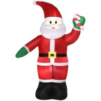 Outsunny 8ft Christmas Inflatables Outdoor Decorations Santa Claus Holds Candy Cane with Furry Beard, Blow-Up LED Yard Christmas Decor for Lawn Garden Party(m-12)