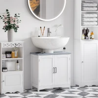kleankin Pedestal Sink Storage Cabinet, Under Sink Cabinet with Double Doors, Modern Bathroom Vanity Cabinet with Adjustable Shelves, White(m-2)