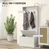HOMCOM Hall Tree with Coat Rack, Storage, and Sitting Bench, Cream White(m-4)
