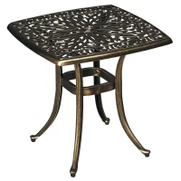 Outsunny Aluminium Outdoor Side Table with Umbrella Hole, 21" Square Patio Coffee Table End Table, Bronze(m-9)