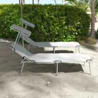 Outsunny 2 Pieces Outdoor Lounge Chair, Adjustable Folding Chaise Lounge, Tanning Chair with Sun Shade for Beach, Camping, Hiking, Backyard, Light Grey(m-8)