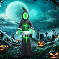 HOMCOM 8ft Inflatable Halloween Mirror Face Ghost, Blow Up LED Display for Garden Indoor Outdoor(m-2)