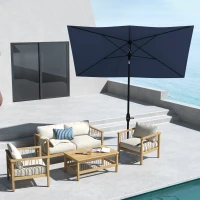 Outsunny 6.5' x 10' Rectangular Market Umbrella, Patio Outdoor Table Umbrella with Crank and Push Button Tilt, Blue(m-2)