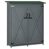 Outsunny Outdoor Storage Cabinet Wooden Garden Shed Utility Tool Organizer with Waterproof Asphalt Rood, Lockable Doors, Gray