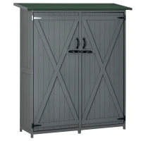 Outsunny Outdoor Storage Cabinet Wooden Garden Shed Utility Tool Organizer with Waterproof Asphalt Rood, Lockable Doors, Gray(m-1)