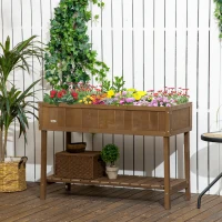 Outsunny Wooden Raised Garden Bed, Elevated Planter Box Stand with 8 Slots and Open Shelf, Dark Brown(m-12)