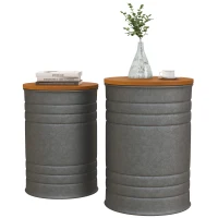 HOMCOM Round Side Table Set of 2, Nesting Coffee Tables w/ Wooden Lid, Galvanized Sheet Frame and Hidden Storage Space, Grey(m-2)