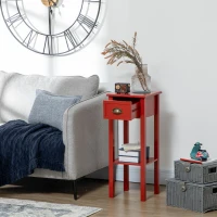 HOMCOM 2-Tier Side Table with Drawer and Shelf, End Table for Living Room and Hallway, Red(m-6)