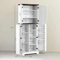 HOMCOM 64" Tall Kitchen Pantry Cabinet with Motion Sensor Light, Spice Racks and Adjustable Shelves, White(m-4)