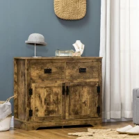 HOMCOM Industrial Sideboard Buffet Cabinet, Kitchen Cabinet with 2 Drawers, 2 Doors, Adjustable Shelf Coffee Bar Cabinet, Rustic Brown(m-10)