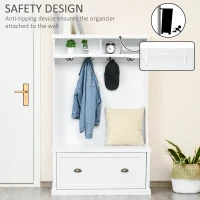 HOMCOM Entryway Bench with Coat Rack, 4 Double Hooks and 2 Compartments, Hall Tree with Bench and Shoe Storage for Hallway, Living Room, White(m-7)