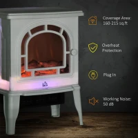 HOMCOM 18" Electric Fireplace Stove, Freestanding Fireplace Heater with Realistic LED Flame, Adjustable Temperature, Overheat Protection, 750W/1500W, White(m-5)
