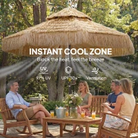 Outsunny 8.5 FT Hula Thatched Tiki Patio Umbrella, 2-Tier Tropical Hawaiian Style Outdoor Umbrella with 8 Ribs, UPF30+, Khaki(m-5)