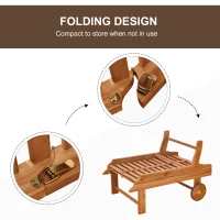Outsunny Outdoor Folding Chaise Lounge Chair Recliner with Wheels, Acacia Wood Frame - Teak Color(m-6)