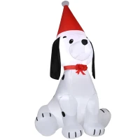 HOMCOM 6ft Christmas Inflatables Outdoor Decorations Puppy Dog Wearing a Santa Hat, Blow-Up Yard Christmas Decor with LED Lights Display(m-11)