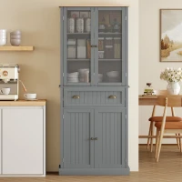 HOMCOM 72" Freestanding Kitchen Pantry Cabinet, Tall Storage Cabinet with Glass Doors, Drawer and Adjustable Shelves for Dining Room, Grey(m-9)