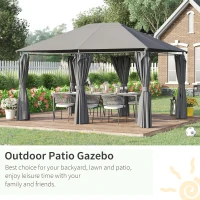Outsunny 10' x 13' Outdoor Patio Gazebo Canopy Shelter with 6 Removable Sidewalls, & Steel Frame for Garden, Lawn, Backyard and Deck, Grey(m-6)