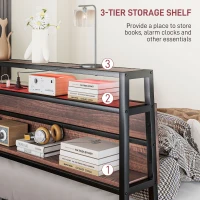 HOMCOM Full Size Bed Frame with LED Lights and Charging Station, Full Bed Frame with Storage Headboard, Noise-Free, Walnut(m-6)