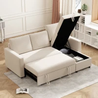 HOMCOM 83" Sofa Bed, Pull Out Sleeper L Shaped Sectional Couch with Reversible Storage Chaise, Wide and Deep Seat, Cream White(m-9)