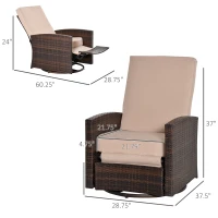 Outsunny Outdoor Wicker Swivel Recliner Chair, Reclining Backrest, Lifting Footrest, 360° Rotating Basic, Water Resistant Cushions for Patio, Khaki(m-3)