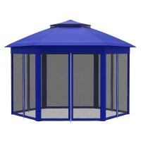 Outsunny 13' x 13' Pop Up Gazebo Hexagonal Canopy Shelter with 6 Zippered Mesh Netting for Patio Backyard Garden Wedding Party(m-1)