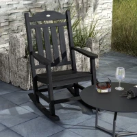 Outsunny 2PCs Outdoor Rocking Chair with Armrests, Fade-Resistant Waterproof HDPE for Indoor & Outdoor, Black(m-8)