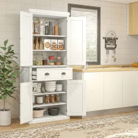 HOMCOM 72" Kitchen Pantry Storage Cabinet, Cupboard w/ 4 Doors and 3 Adjustable Shelves, Large Central Drawer, Cream White(m-10)