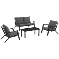 Outsunny 4 Piece Patio Furniture Set, Outdoor Conversation Set with Armchairs, Loveseat, Coffee Table and Cushions for Backyard, Poolside, Lawn and Garden, Black(m-11)