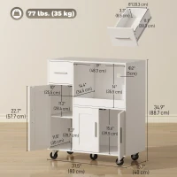 HOMCOM Microwave Cabinet Kitchen Cart Sliding Tray Adjustable Shelf Cable Hole 31.5" x 15.7" x 34.9" in White(m-3)