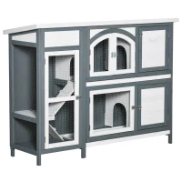 PawHut 57" Rabbit Hutch, 2 Tier Bunny Cage, Guinea Pig Cage, Bunny Run, Indoor Outdoor Small Animal House with Slide-out Tray, Ramp(m-2)