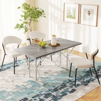 HOMCOM 47"-63" Extendable Dining Table for 4-6, Farmhouse Expandable Kitchen Table with Heavy Duty Trestle Base, Gray(m-2)
