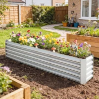 Outsunny 8' x 1.3' x 1.5' Galvanized Raised Bed, Large Elevated Planter Box for Growing Flowers, Herbs and Vegetables, Silver(m-1)