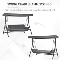Outsunny 3-Seat Patio Swing Chair, Converting Flatbed, Outdoor Porch Swing Bed Glider with Adjustable Canopy, Removable Cushions, Pillows for Garden, Poolside, Backyard, Gray(m-5)