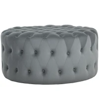 HOMCOM Round Ottoman Coffee Table with Velvet-feel Upholstery, Button Tufted Design and Padded Seat, Dark Gray(m-1)