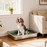 PawHut Dog Potty Tray Stainless Steel for Small and Medium Dogs, Dog Training Tray for Porch, Bathroom, Balcony, 28" x 20" x 4"(m-2)