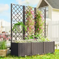 Outsunny 3PCS Plastic Planter Box with Trellis, Self-Watering Raised Garden Bed with Trellis and Automatic Watering Timer Kit(m-8)