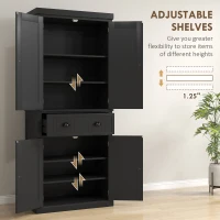 HOMCOM 72" Kitchen Pantry Storage Cabinet, Cupboard with 4 Doors and 3 Adjustable Shelves, Large Central Drawer, Black(m-5)