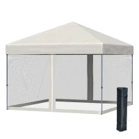 Outsunny 10' x 10' Pop Up Canopy Tent, Tents for Parties with Netting and Wheeled Carry Bag, Height Adjustable Instant Sun Shelter, for Outdoor, Garden, Patio, Beige(m-11)