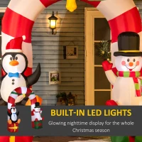 Outsunny 9ft Christmas Inflatables Outdoor Decorations Candy Cane Archway with Penguin Snowman Sit on Gift Box, Blow-Up LED Yard Christmas Decor for Lawn Garden(m-4)