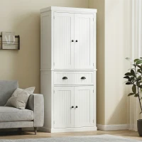 HOMCOM 72" Kitchen Pantry Storage Cabinet, Cupboard w/ 4 Doors and 3 Adjustable Shelves, Large Central Drawer, Cream White(m-8)
