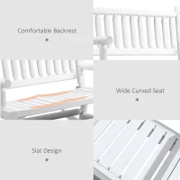 Outsunny 2-Person Wood Rocking Chair with Log Design, Heavy Duty Loveseat with Wide Curved Seats for Patio, Backyard, Garden, White(m-5)