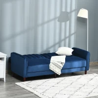 HOMCOM Convertible Sofa Sleeper Futon with Split Back Design Recline, Thick Padded Velvet-Touch Cushion Seating and Wood Legs, Blue(m-7)
