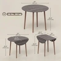 HOMCOM 35" Folding Dining Table, Collapsible Drop Leaf Table with Round Tabletop, Wood Legs, Distressed Light Grey(m-3)